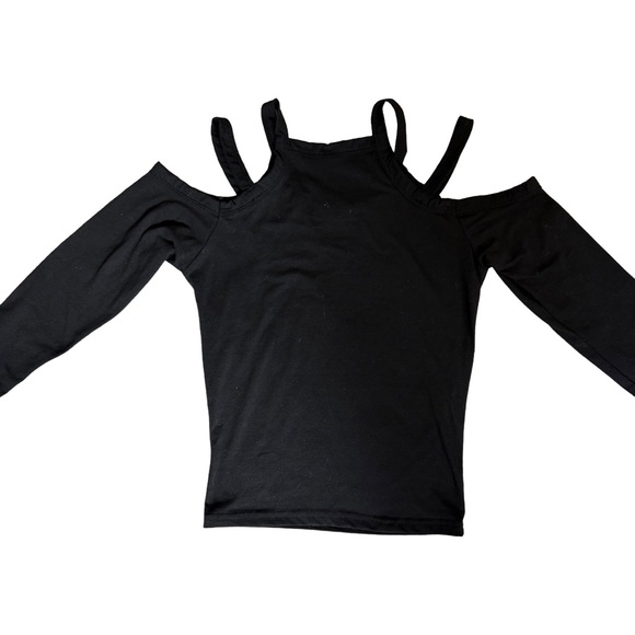 SHEIN BLACK FITTED FULL LENGTH LONG SLEEVE COLD SHOULDER TOP WITH STRAPS SIZE S - Picture 5 of 7